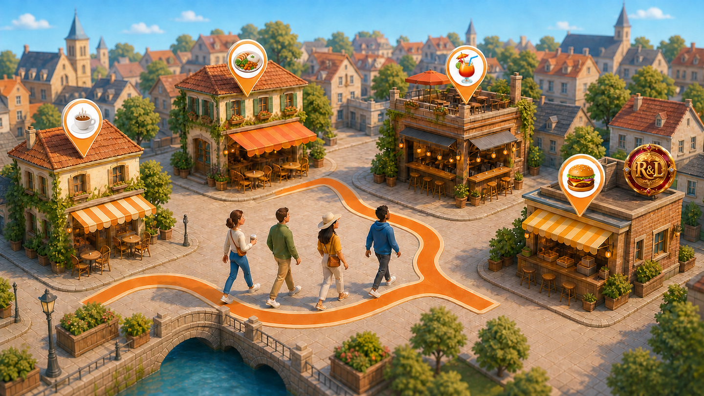Illustrierte Real&Live Schnupper-Tour durch lokale Cafés, Restaurants und Geschäfte